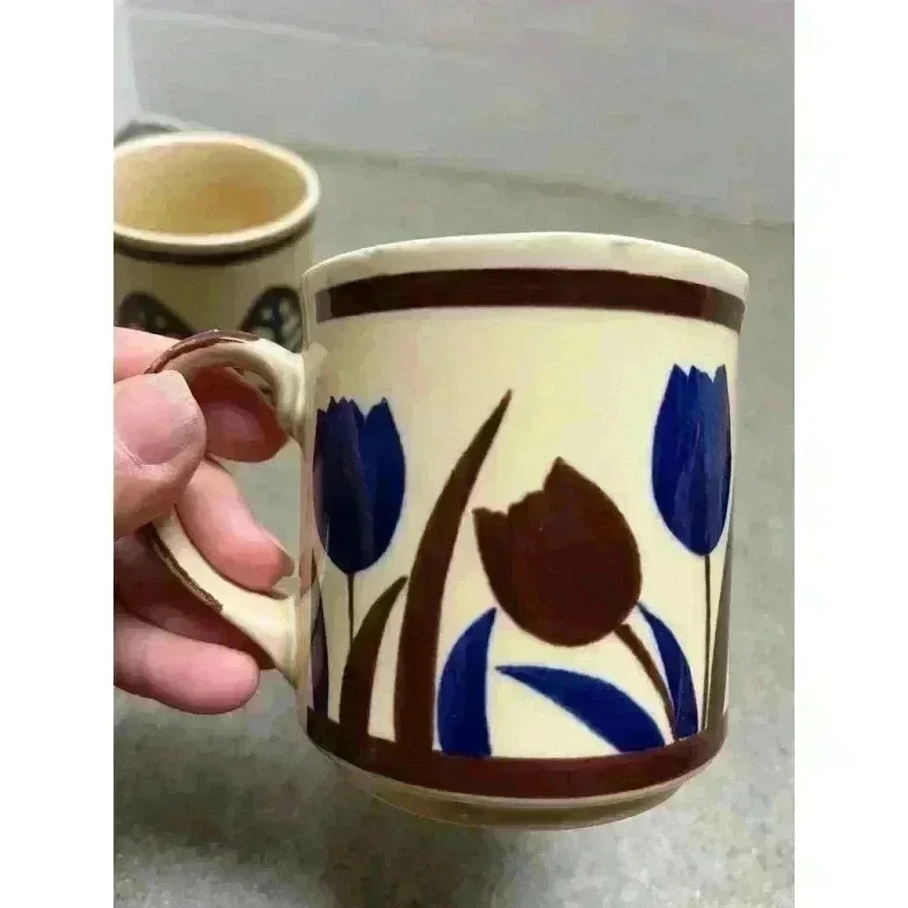 Otagiri vintage coffee mugs floral/leaf pattern blue/brown - Picture 8 of 12